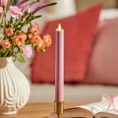 Luminara Flameless Candle Taper (1" x 9.5") Melted Top Real Wax Unscented Remote Ready Timer (Blooming Mauve)