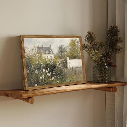 Framed Vintage Wall Art, Cottage Rose Garden Landscape Pictures Wall Decor Paintings, Rustic Spring Farmhouse Canvas Prints Aesthetic Home Decor for Living Room Bedroom Bathroom 12x16 inch