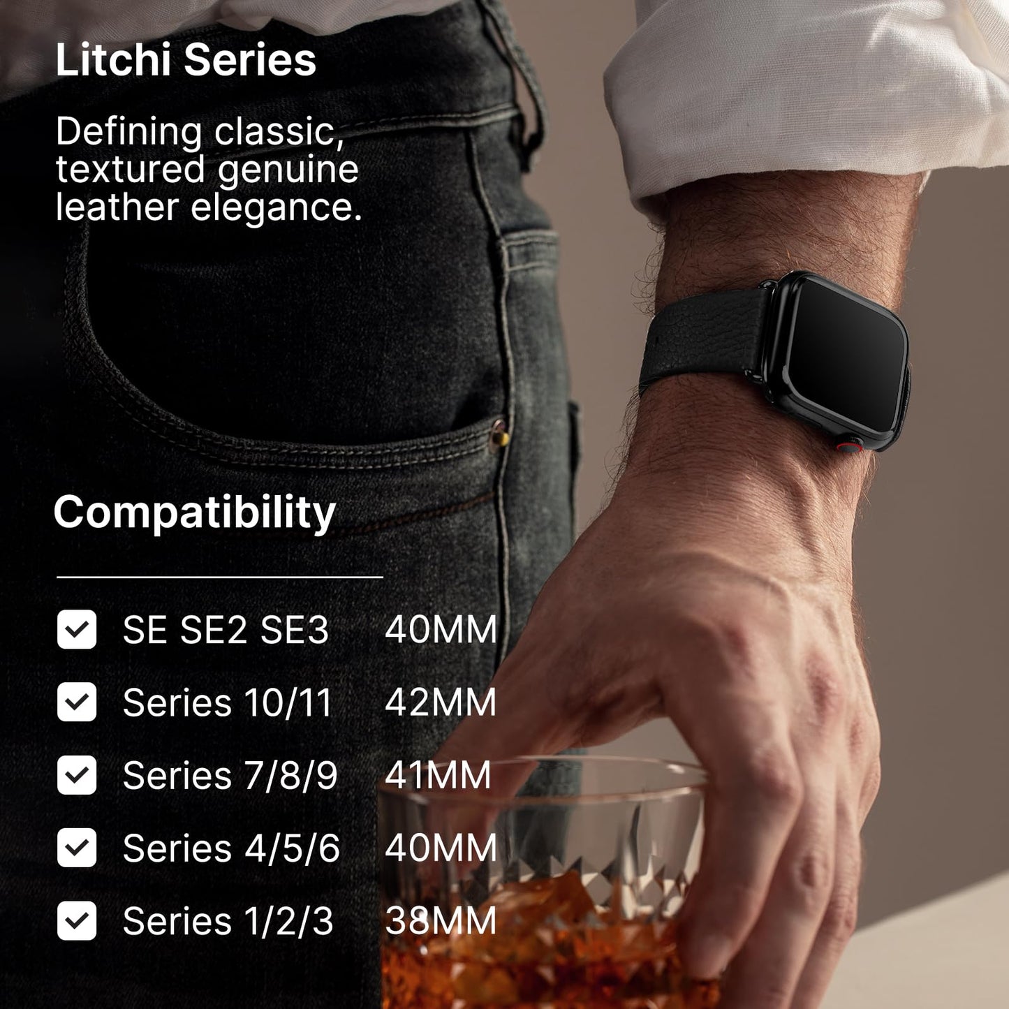 Fullmosa Leather Bands Compatible with Apple Watch Band 41mm 40mm 38mm 42mm 44mm 45mm 46mm 49mm Women Men for iWatch Series 11/10/9/8/7/6/5/4/3/2/1,Ultra3/2/1,SE3/2/1, 42mm 41mm 40mm 38mm, Black/Silver