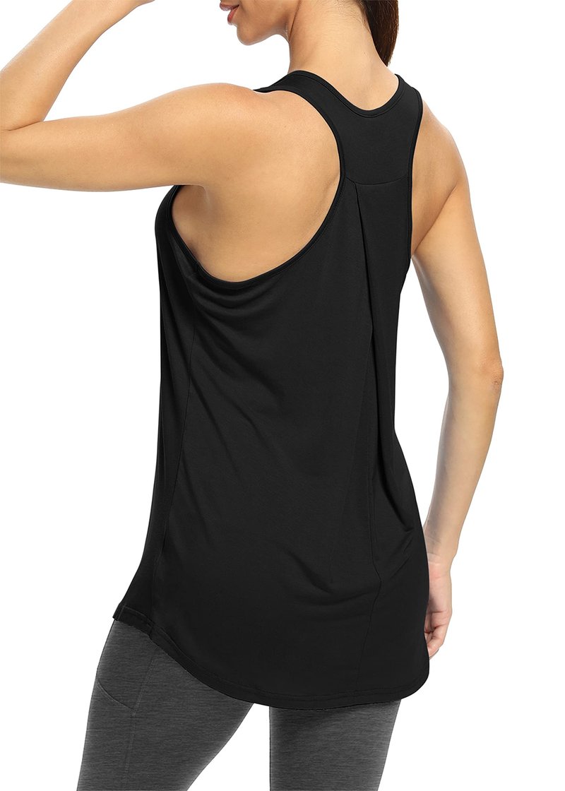Bestisun Womens Long Tank Tops Running Workout Yoga Clothing Athletic Wear Sports Gym Shirts Black L