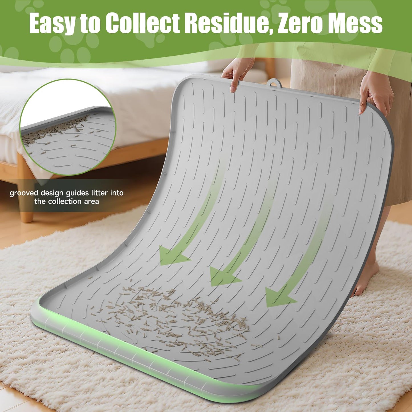 Pawinner Cat Litter Box Mat, 40" x 28" Extra Large Cat Litter Mat, Waterproof Litter Trapping Mat with Raised Edge, Soft on Kitty Paws, Urine-Proof,Non-Slip Floor Protector for Floor
