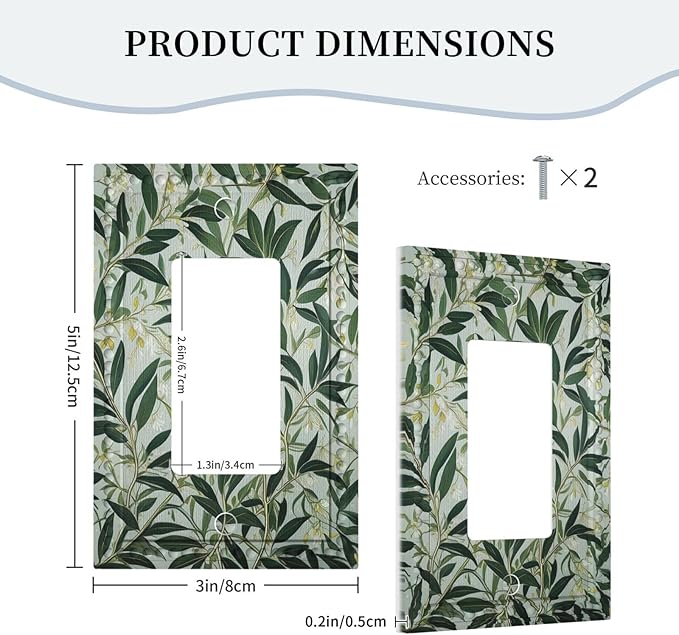 Sage Eucalyptus Leaves Foliage Single Decora Outlet Wall Plate 1 Gang Rocker Decorative Switchplate Faceplate GFCI Light Switch Covers for Home Living Decor