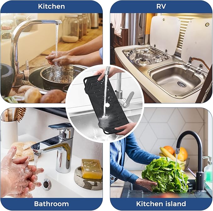 2 Pcs Silicone Faucet Handle Drip Catcher Tray Mat, 2 in 1 Dish Soap Sponge