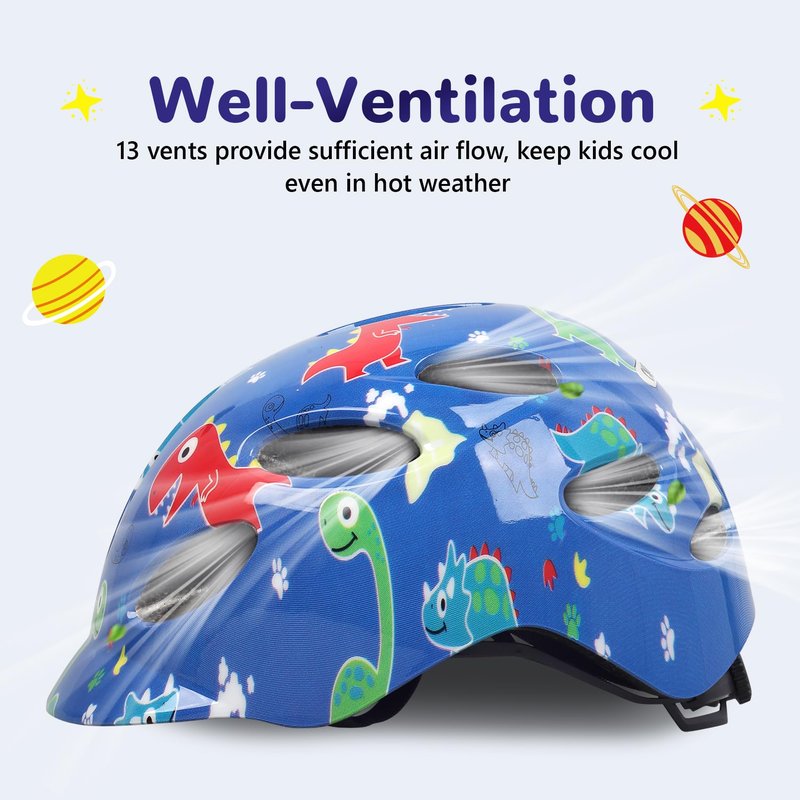 Kids/Youth Bike Helmet for Boys Girls and Teens, Adjustable and Multi-Sport for Bicycle, Kick Scooter, Skateboard, Roller/Inline Skate (Dinosaur)