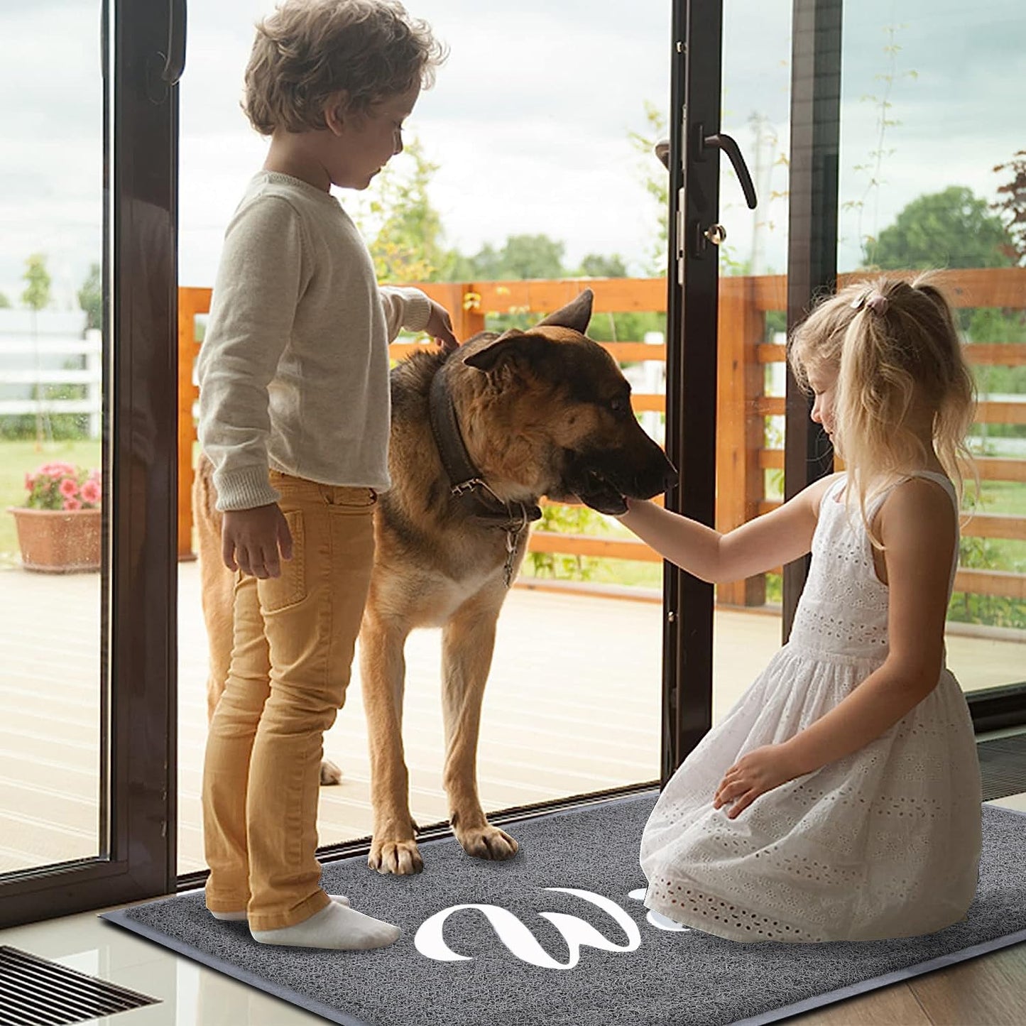 T.HENV Welcome Mat Outdoor, 36x24 All-Season Waterproof Front Door Mat, All-Weather Quick Drying Doormat, Low Profile Indoor, Patio Porch Entryway Floor, Grey-White