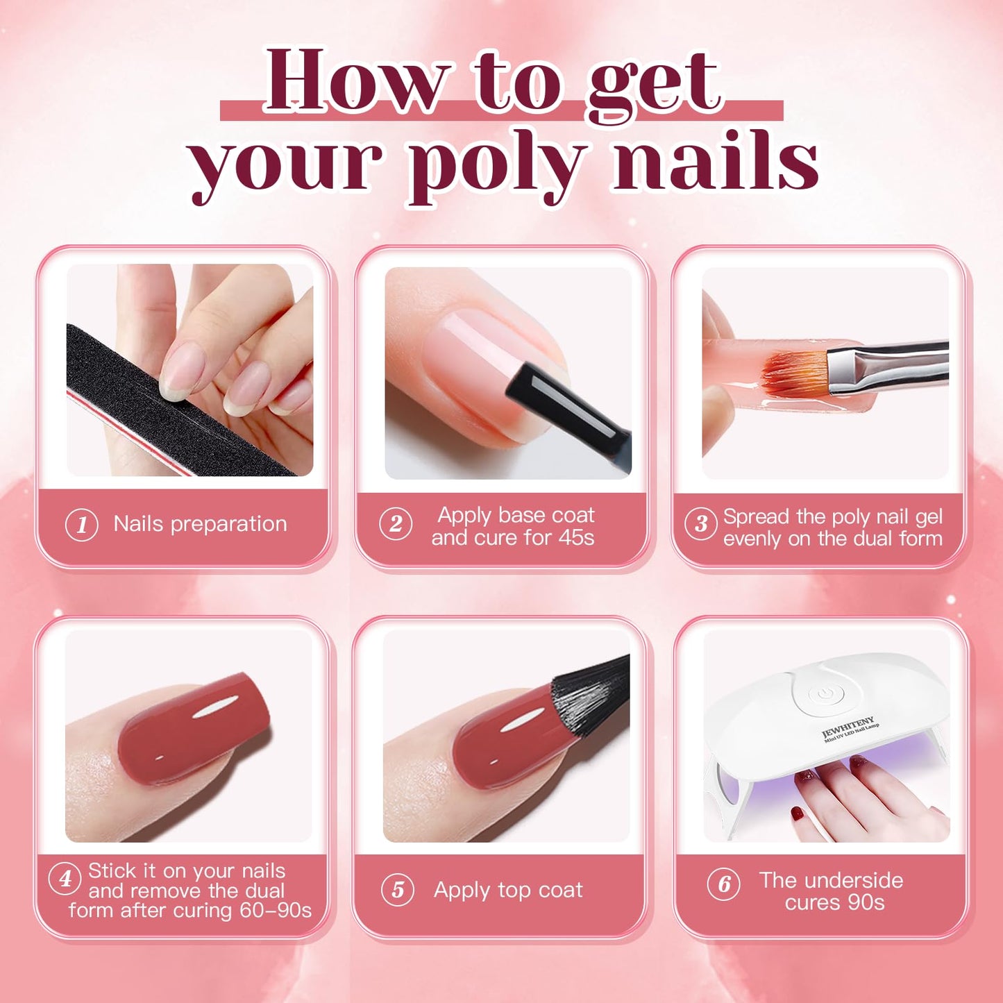 JEWHITENY Poly Extension Gel Nail Kit 14 PCS Poly Gel Kit with Slip Solution and Mini Lamp Nail Art Design Beginner