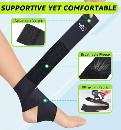 HiRui Ultrathin High-Elastic Ankle Wraps Ankle Brace for Men Women Kids, Adjustable Ankle Straps for Running, Football, Basketball, Sprains, Arthritis, Plantar Fasciitis (Black, Medium (Pack of 1))