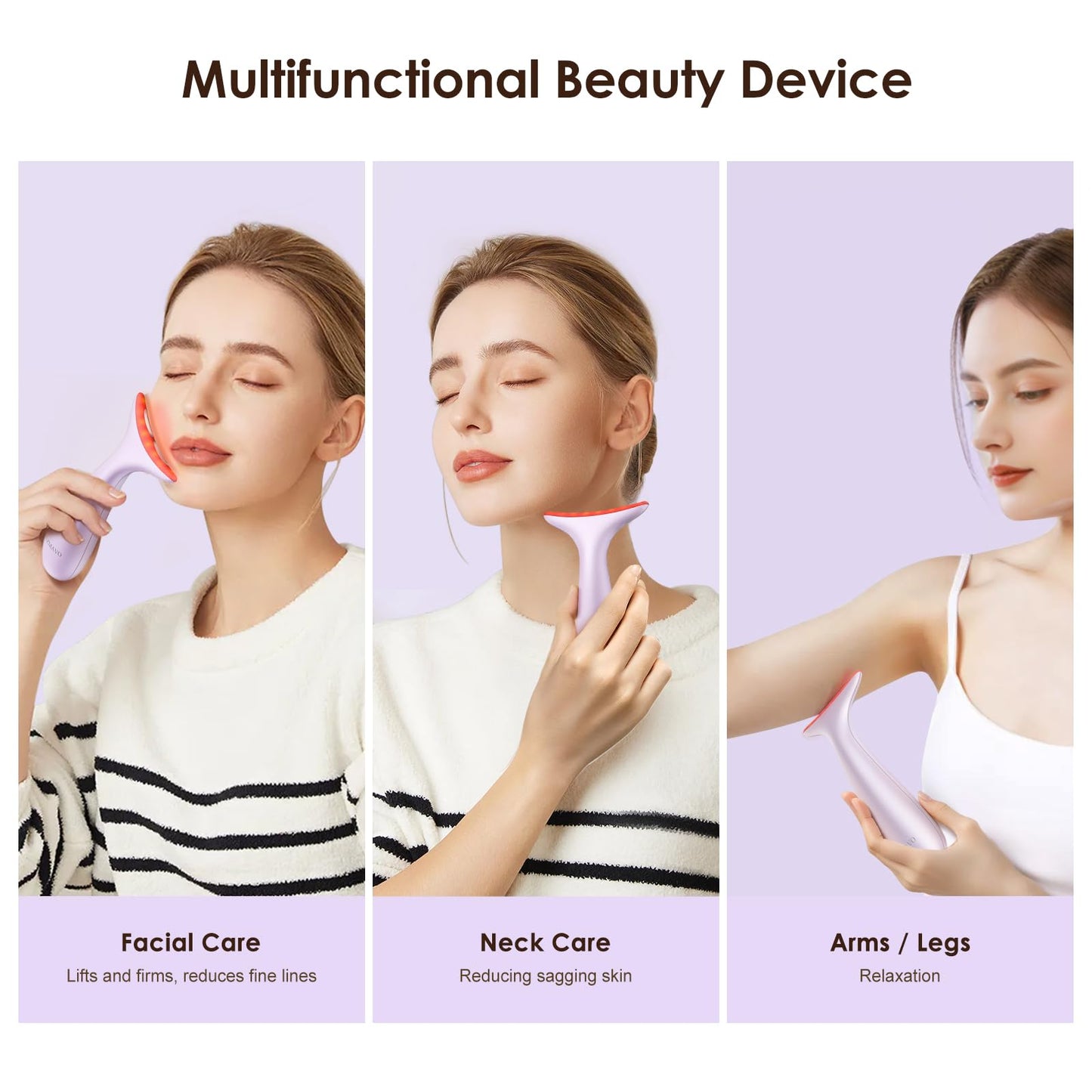 Facial and Neck Massager for Face, Neck - Skin Lifting & Firming - Wrinkle & Dark Circle Reducer - at Home Skin Care Face Sculpting Tool and Neck Massager-Pastel Pink