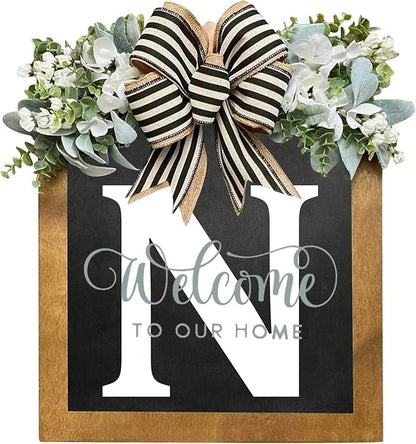 16'' Personalized Last Name Welcome Sign, Door Wreaths for Front Door Outside, Spring Wreath for Front Door Decor, Farmhouse New Home Gifts for Home (N)