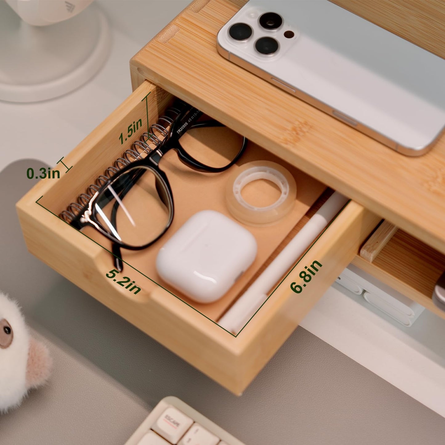 ROCDEER Bamboo Monitor Stand Riser with Drawer, Ergonomic Computer Riser for Desk with Cable Management & Storage Organizer, Wood Monitor Stand for Home Office