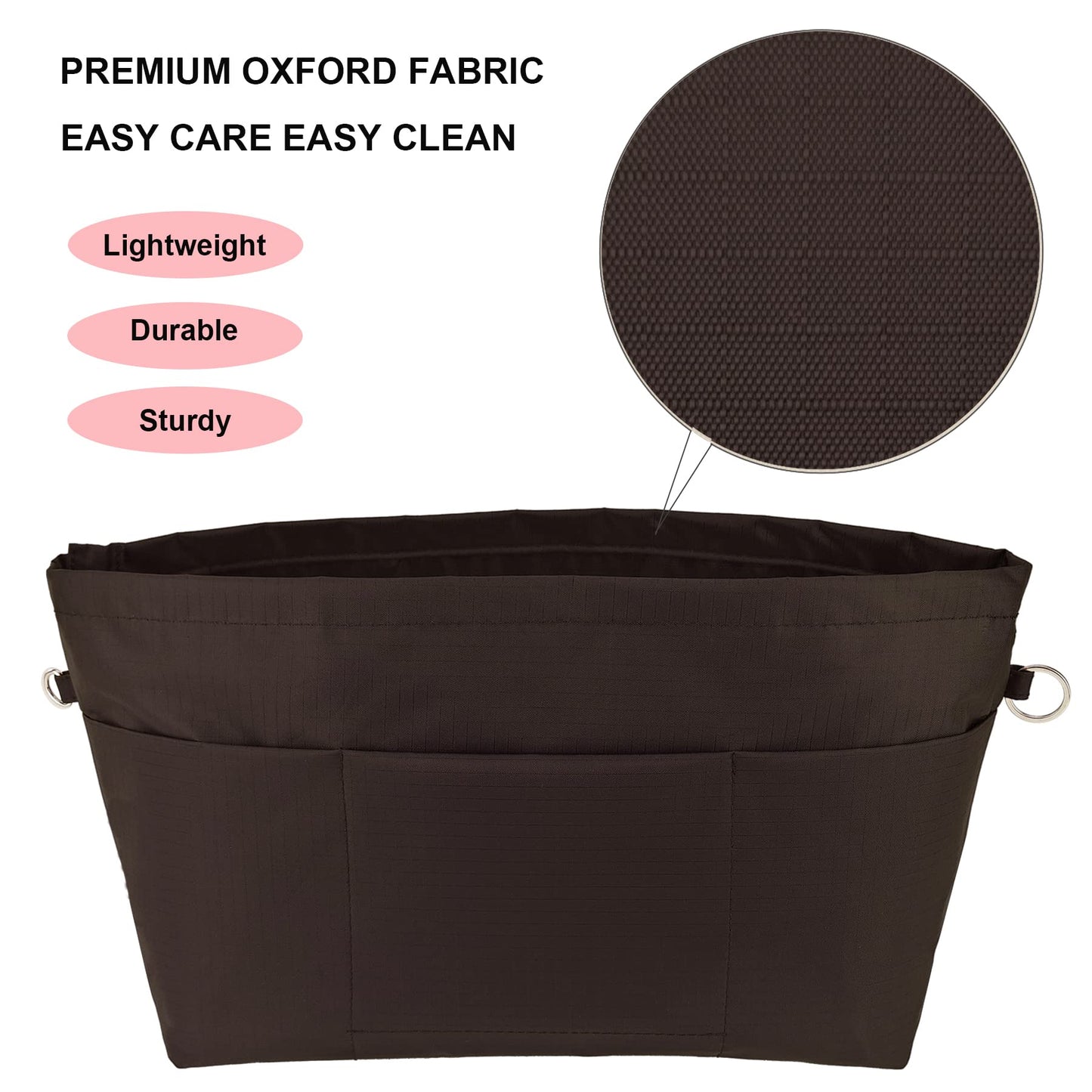 Time Wing Handbag Tote Purse Organizer Insert Bag Liner Shaper Divider Zipper 11 Pockets Compartments Medium Coffee