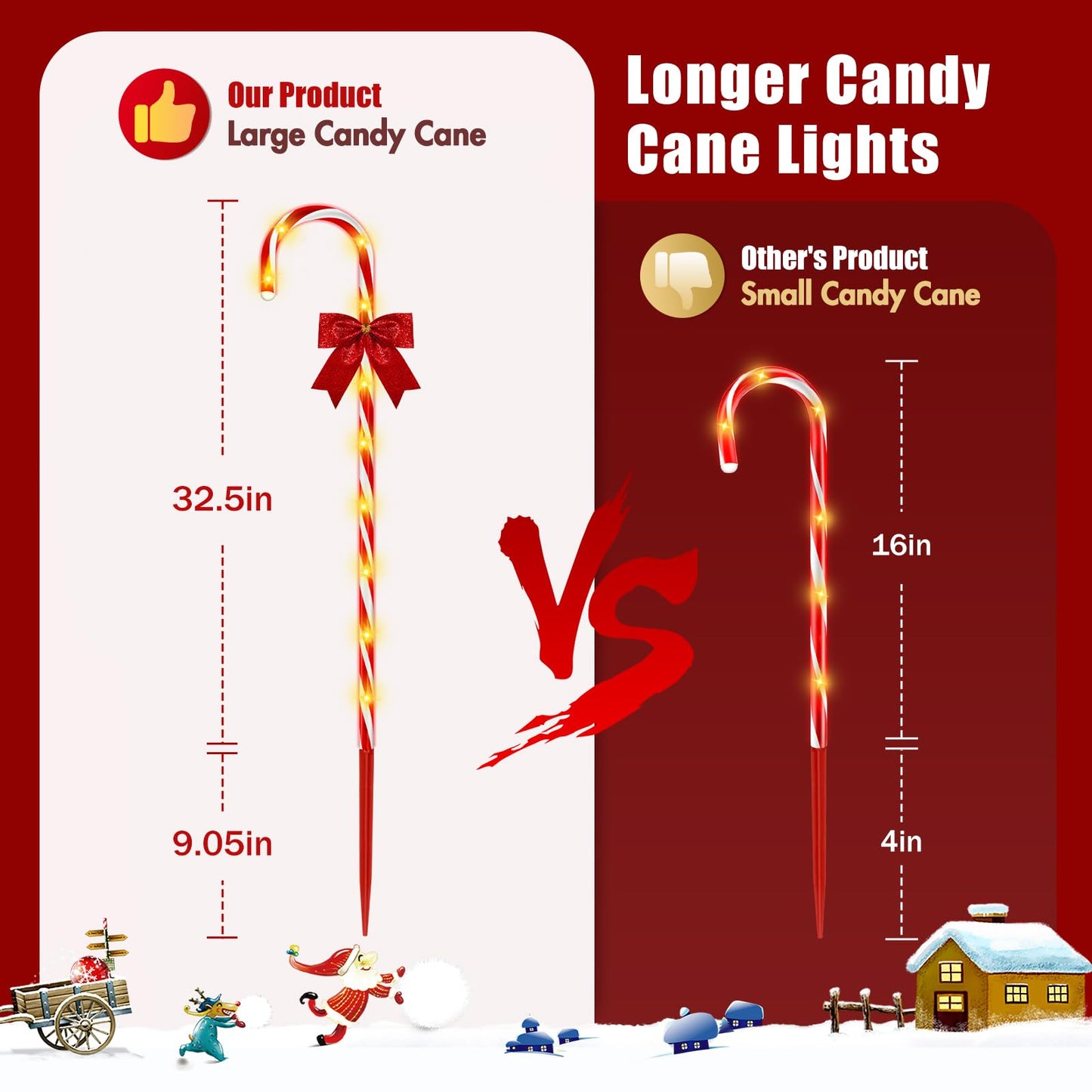 Christmas Candy Cane Pathway Lights, 24PCS 240 LED Christmas Lights Outdoor Decorations with Red Bow Waterproof, 8 Modes Timer Remote Walkway for Xmas Home Yard Lawn Patio Decor