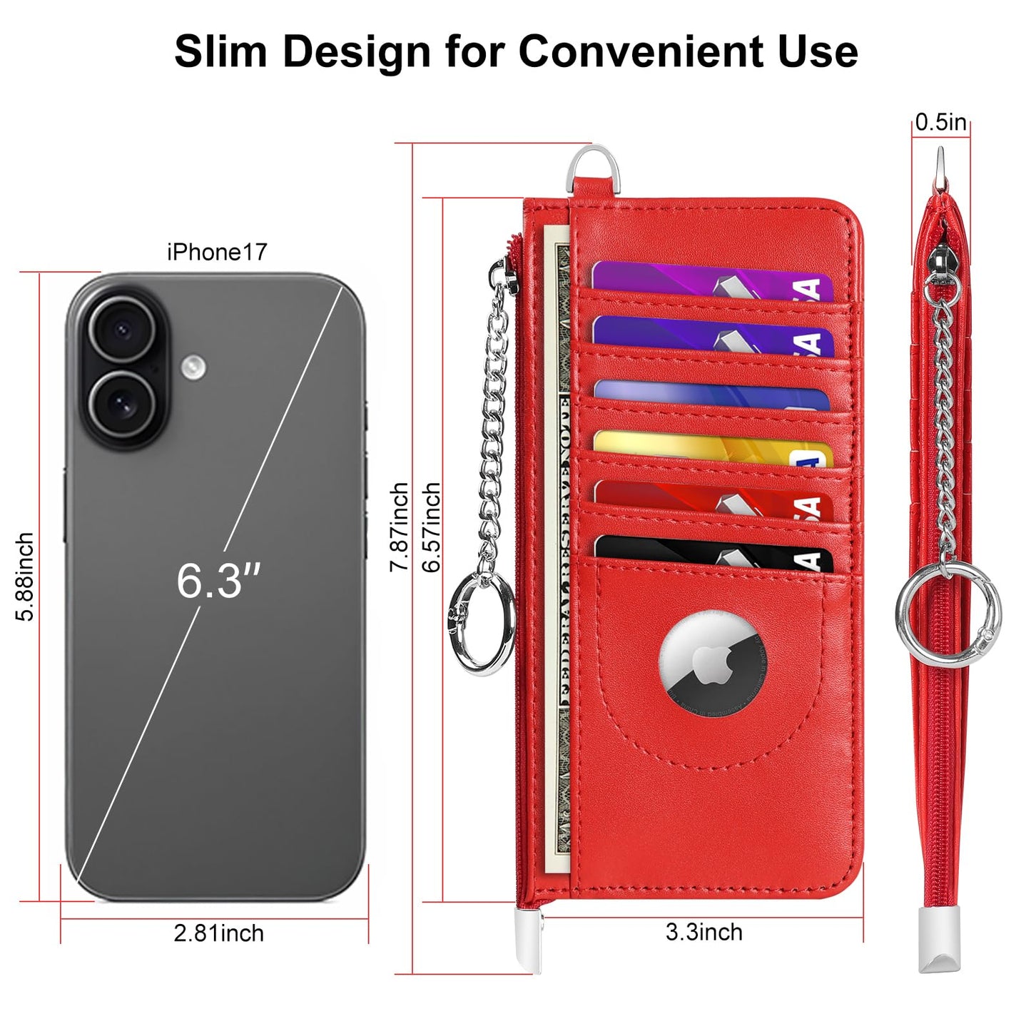 EcoVision RFID Blocking Slim Credit Card Holder Wallet with Zipper Money Pocket & Keychain, Slim Airtag Wallet for Men Women