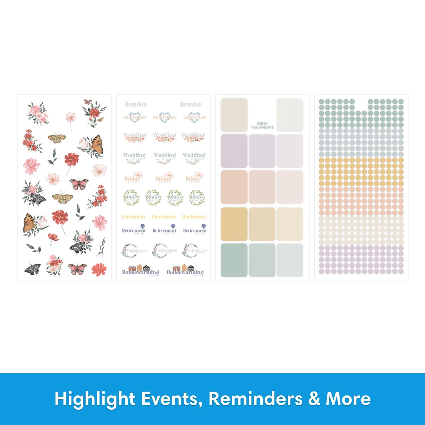 Blue Sky Sticker Book, Everyday and Monthly Planner Stickers, Undated, Glued with Bungee, 1460+ Stickers for Journals and Calendars (Floral, 4.5" x 9")