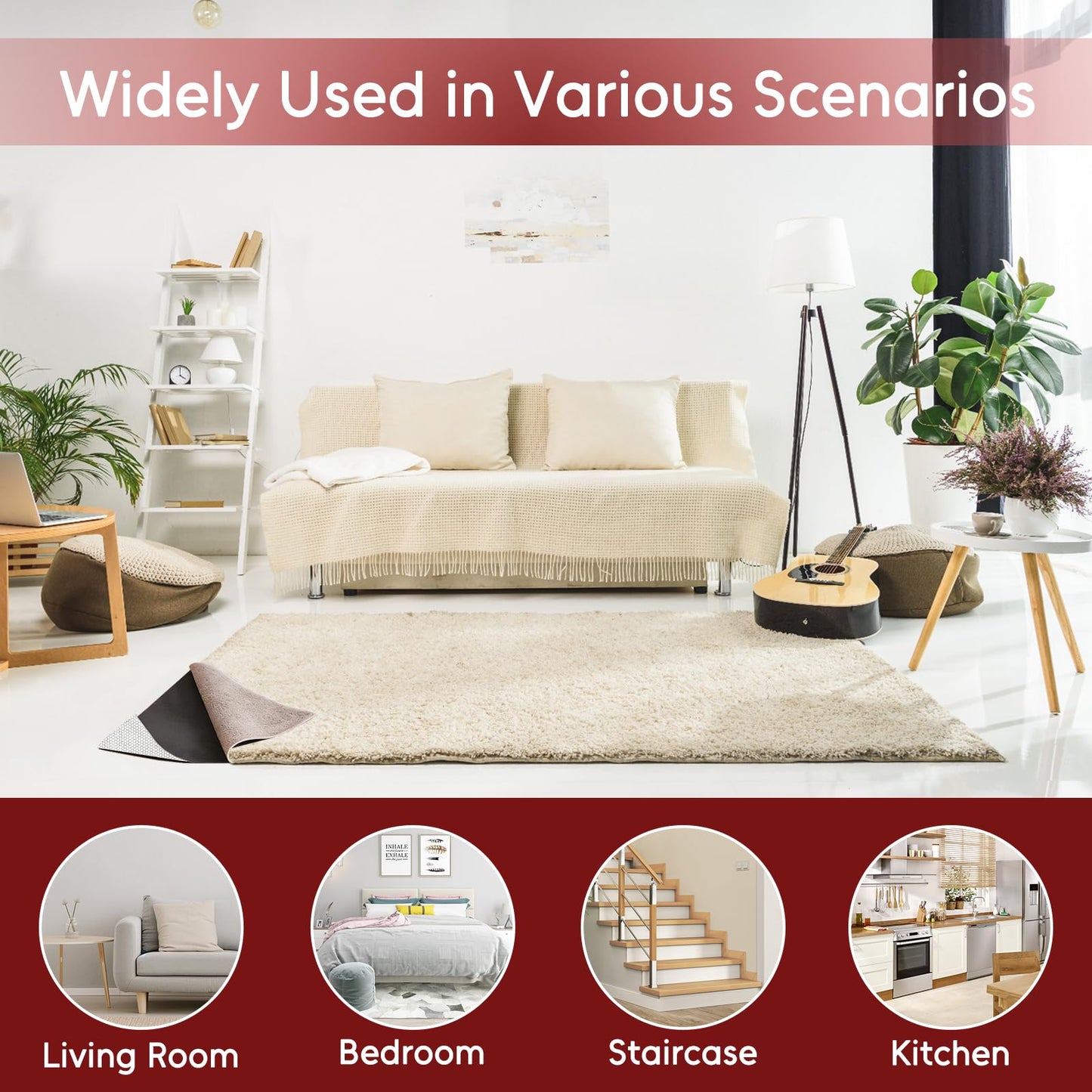 Felt and Rubber Backing Rug Pad, 6"x9" Non-Slip Rug Pads, 1/8” Thick, Under Area Carpet Protective Pads, Cushioned Gripper Pads for All Floors and Finishes, Keeps Rugs in Place, Soft and Secure
