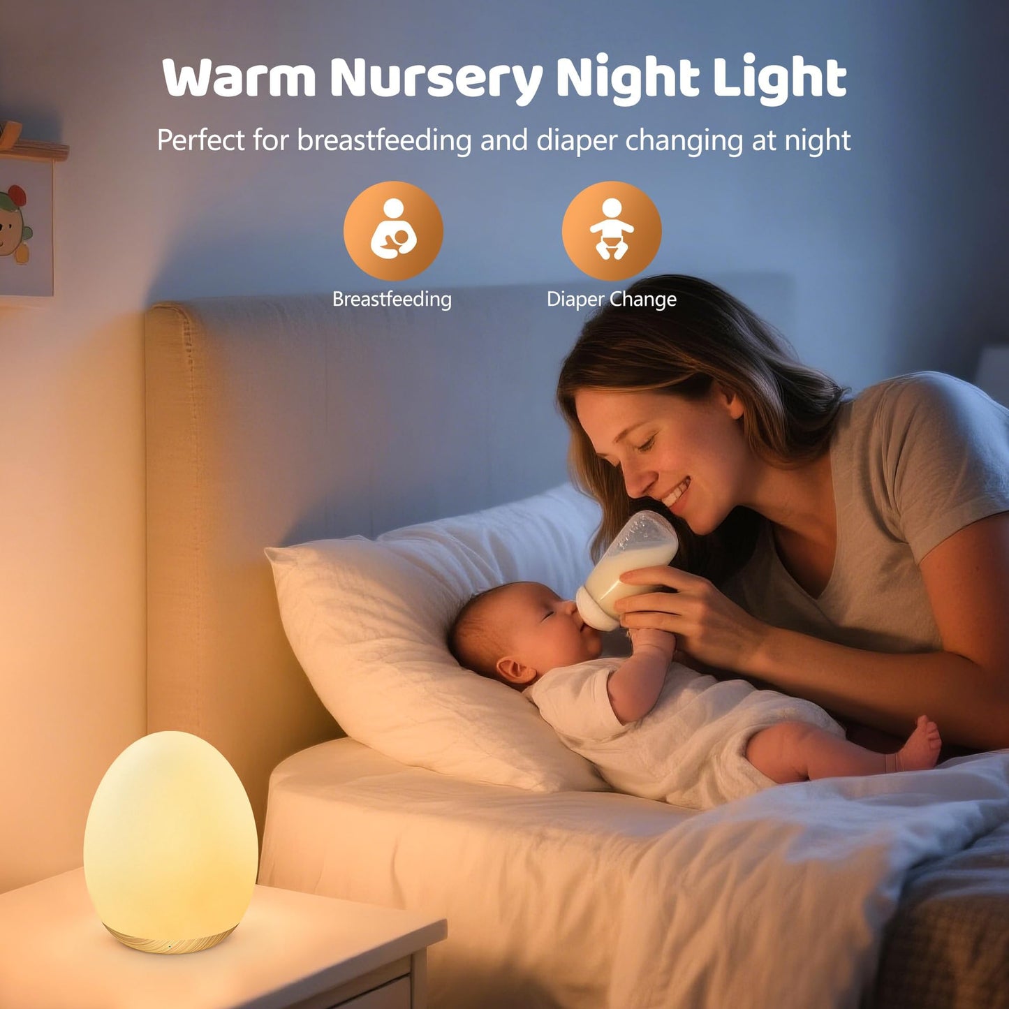 MediAcous Night Light for Kids, Baby Egg Light for Nursery, 7 Colors Changing & Stepless Dimming, Soft Silicone Touch Night Lamp with 1 Hour Timer, Rechargeable Nursery Night for Breastfeeding