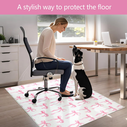 yueyaer Office Chair Mat for Hardwood/Tile Floor, 36"x48"Desk Chair Mat for Rolling, Non Slip Under TPR Backing Low-Pile Rug(Pink Cute Bow)