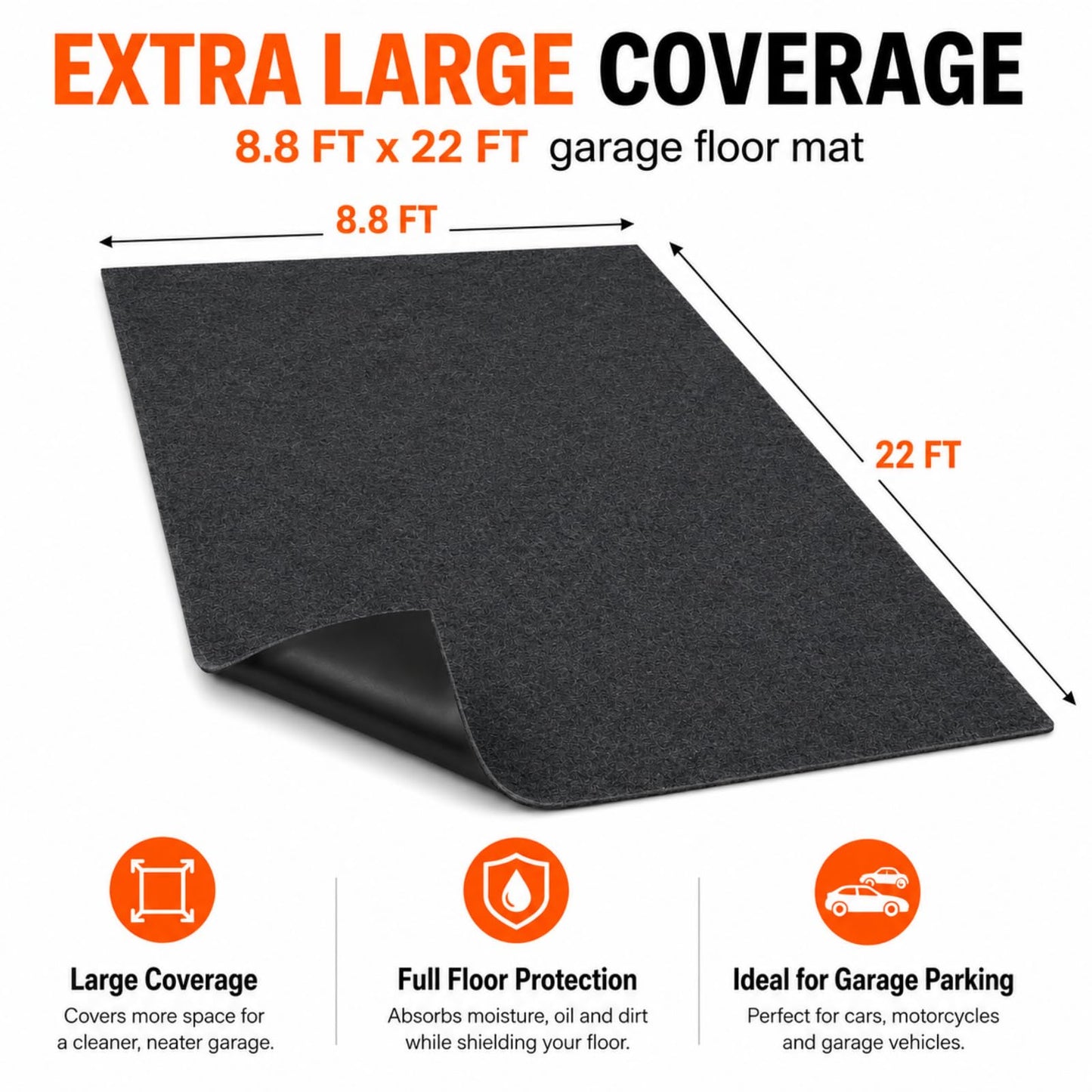 Extra Large Garage Floor Mat 8.8×22 FT – Heavy Duty Non‑Slip Waterproof Parking & Driveway Floor Mat, Reusable Garage Carpet Protection Rug for Garages, Driveways & Parking Lots