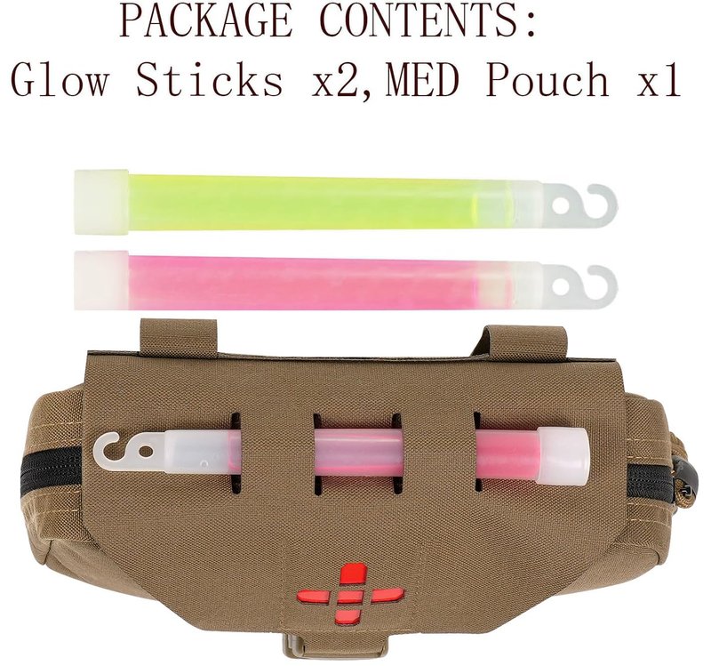 Lonloke Ifak Pouch-Rapid Deployment Tactical MOLLE Trauma Kit Pouches, Quick Release Tear-Off Medical First Aid Kit Organiser with Red Immediate Identify for Emergency Surviva. (CB+Glow Sticks)