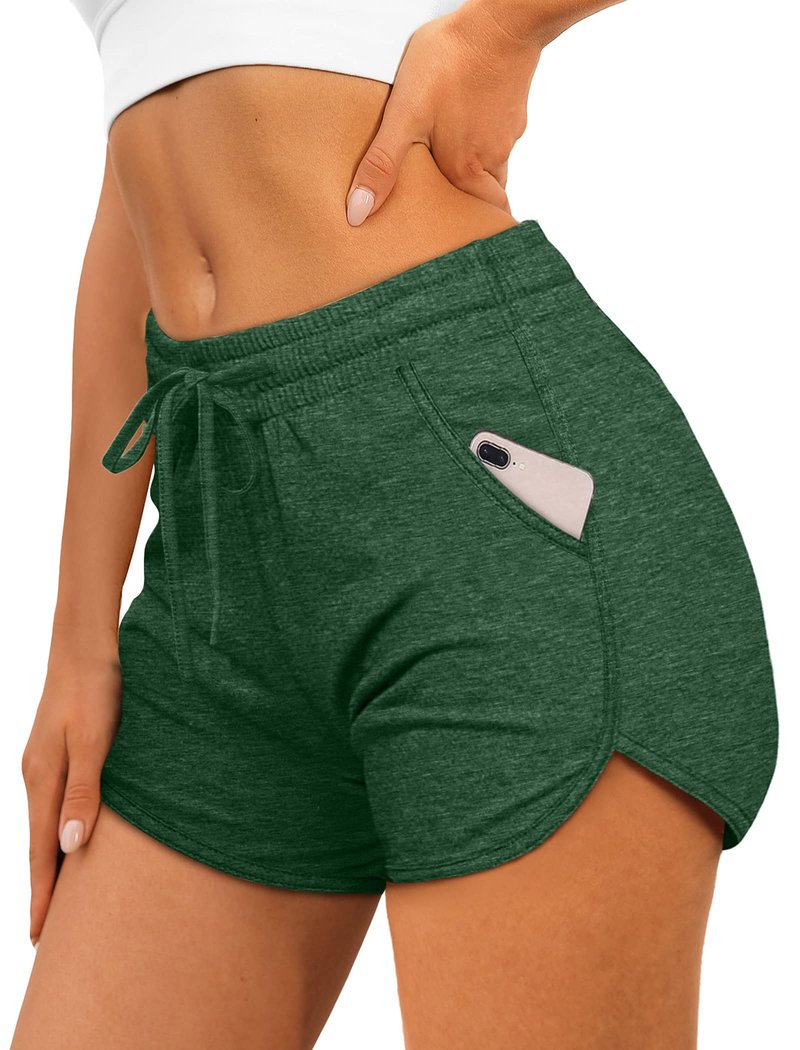 Aloodor Womens Athletic Shorts Casual Summer Running Shorts Green L
