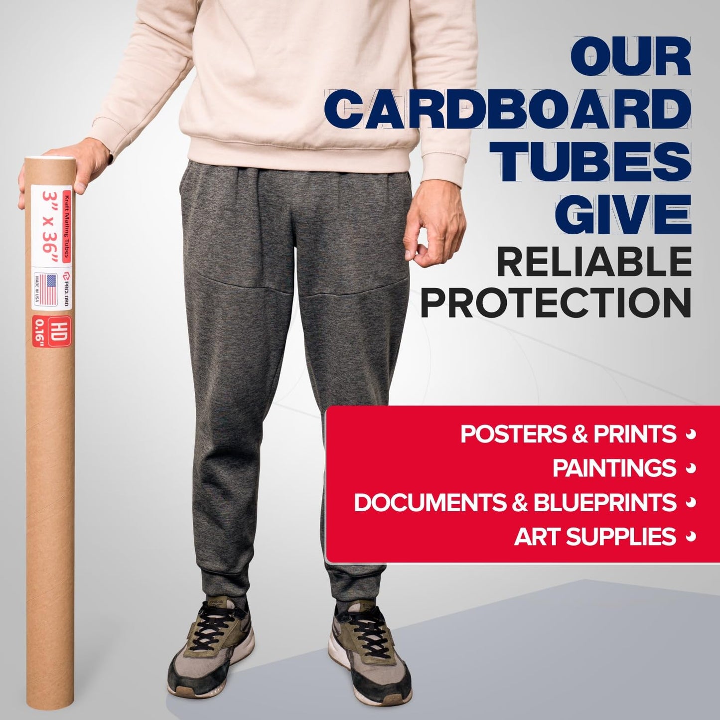 Paclord 3" x 36" Heavy-Duty Reinforced Cardboard Mailing Tube, Pack of 6 Tubes with 12 Caps – Secure USPS Approved – Great for Shipping and Storing of Prints, Artwork, Posters or Documents