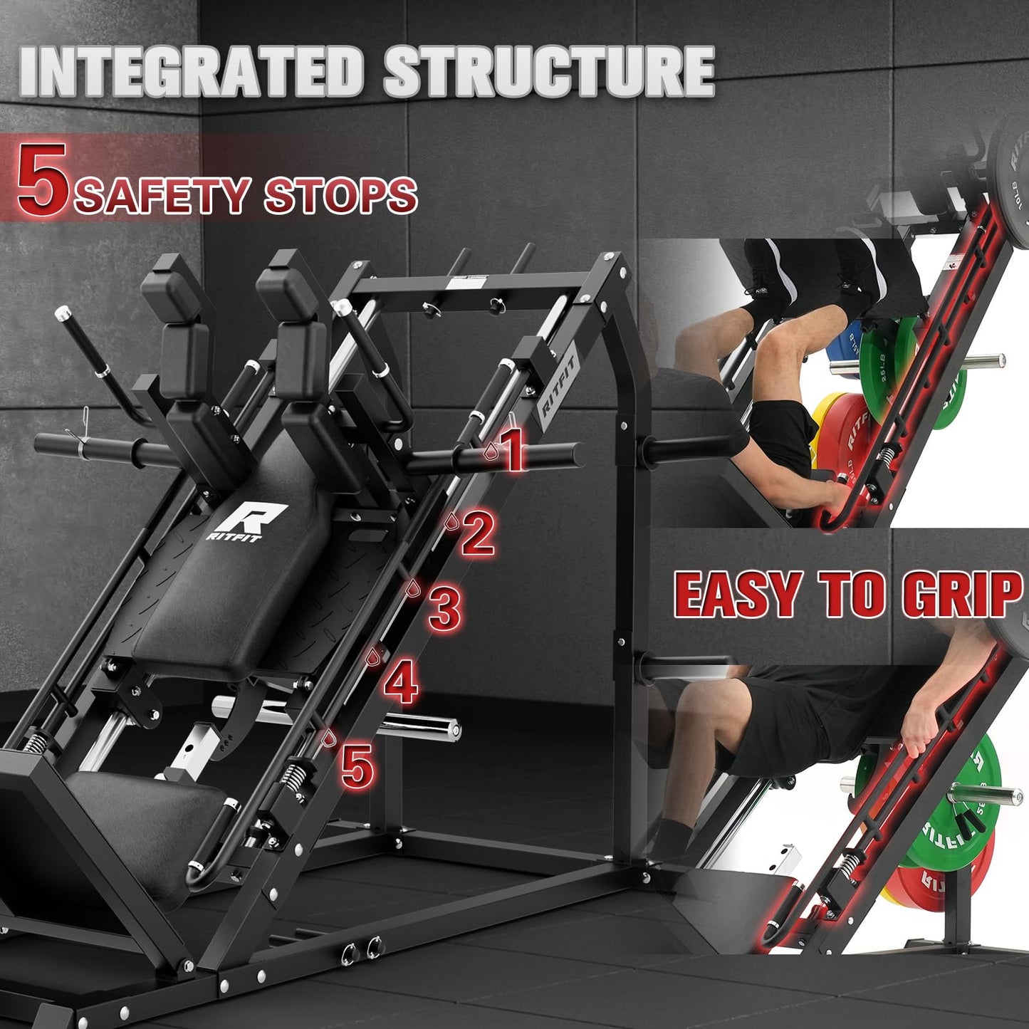 RitFit Gazelle Pro 3 in 1 Leg Press and Hack Squat Machine - High-Tensile Steel Leg Press Machine, 2000lbs Capacity, Adjustable Angles with Weight Storage