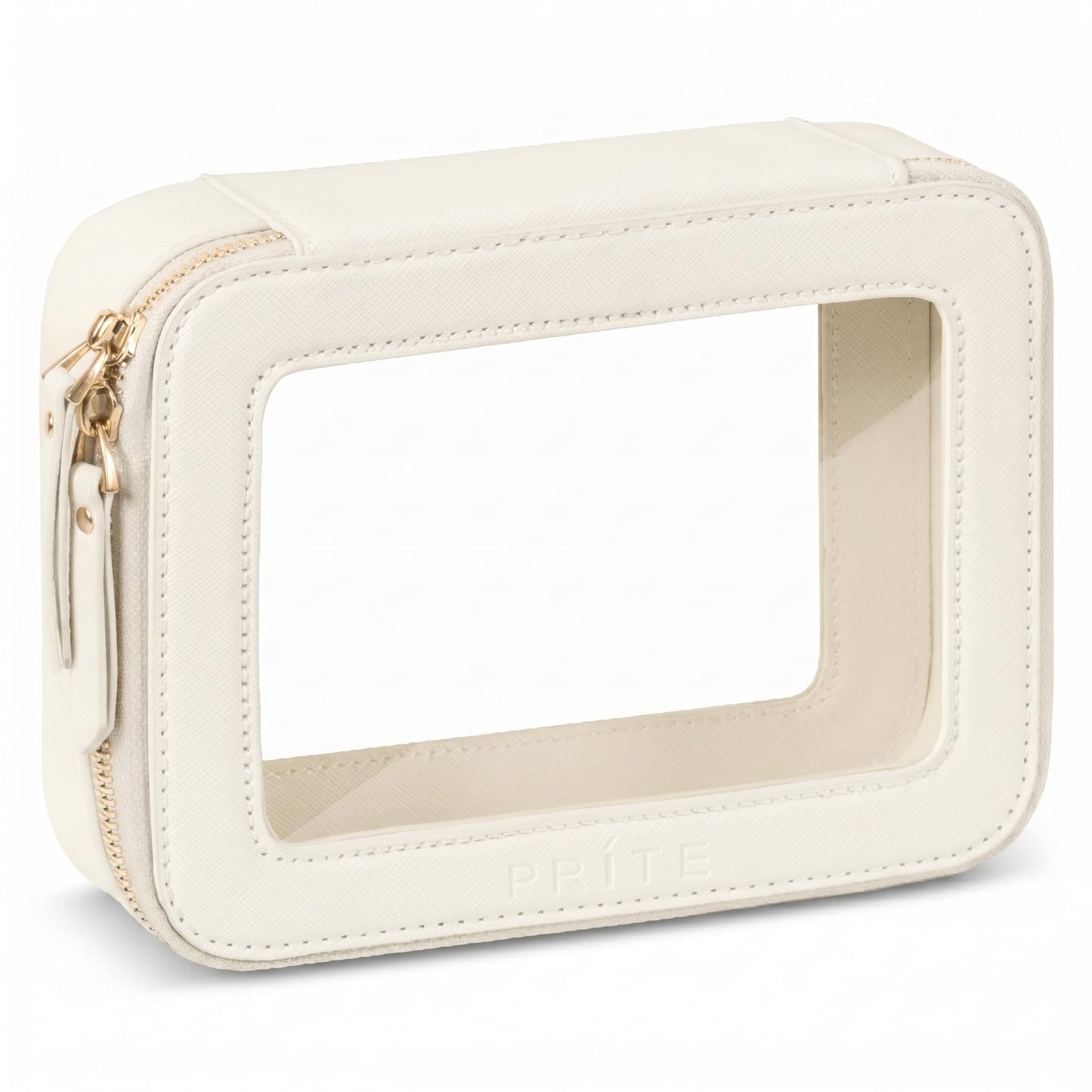 Prite Clear Makeup Bag Cosmetic Organizer Case Waterproof Travel Toiletry Bag Skincare Pouch with Golden Zipper(Beige)