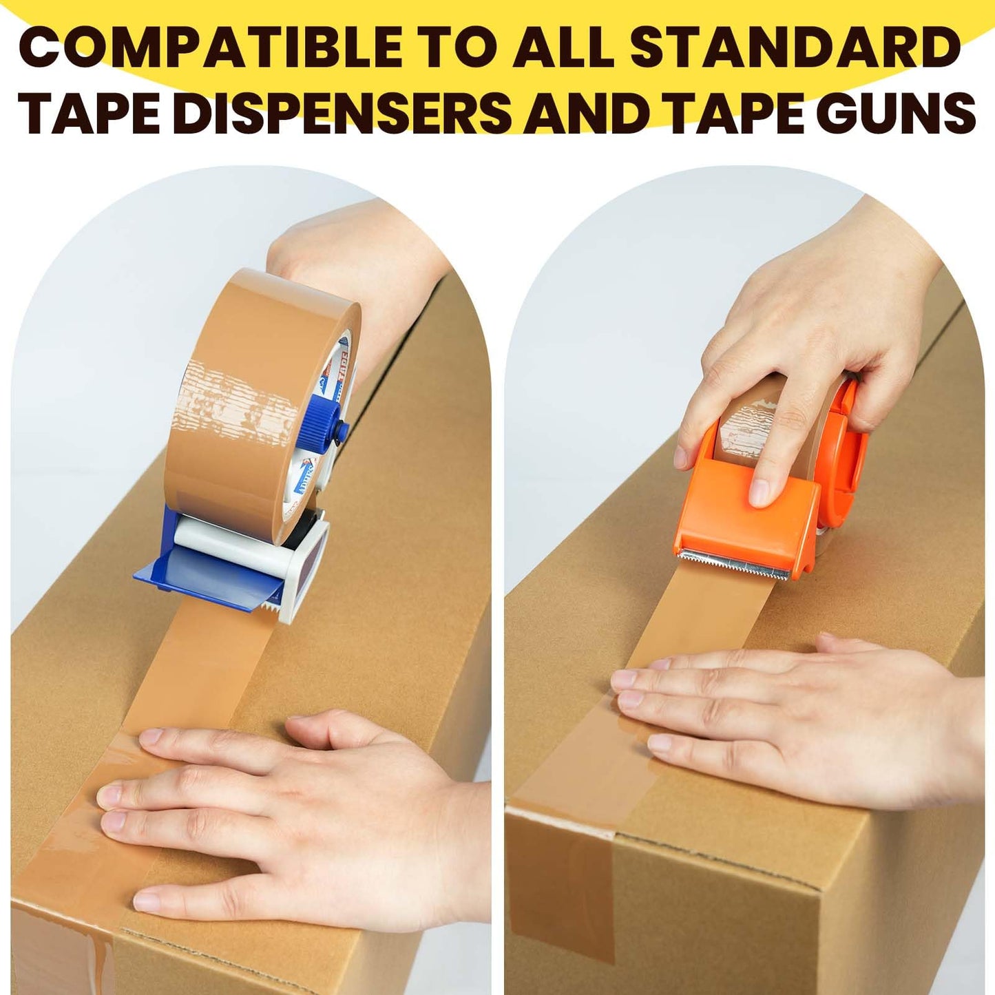 ADHES Brown Packing Tape with Dispenser, 2.6Mil, 1.88 Inch x 55 Yards, 6 Rolls Heavy Duty Shipping Tape for Moving Boxes, Packaging and Storage, Strong Adhesive