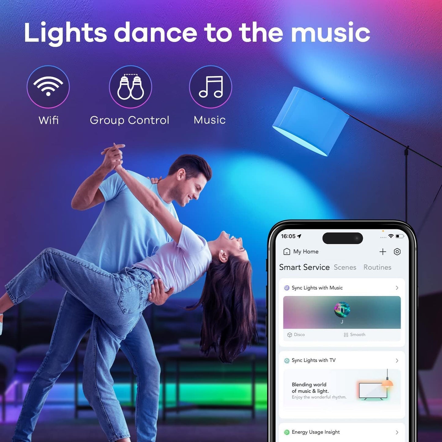 Linkind Matter Smart Light Bulb, Smart Bulbs Work with Apple Home, Siri, Alexa, Google Home, SmartThings, Color Changing Light Bulbs Music Sync RGBTW, Mood Lights, 2.4Ghz WiFi A19 E26 60W 800LM 6 Pack