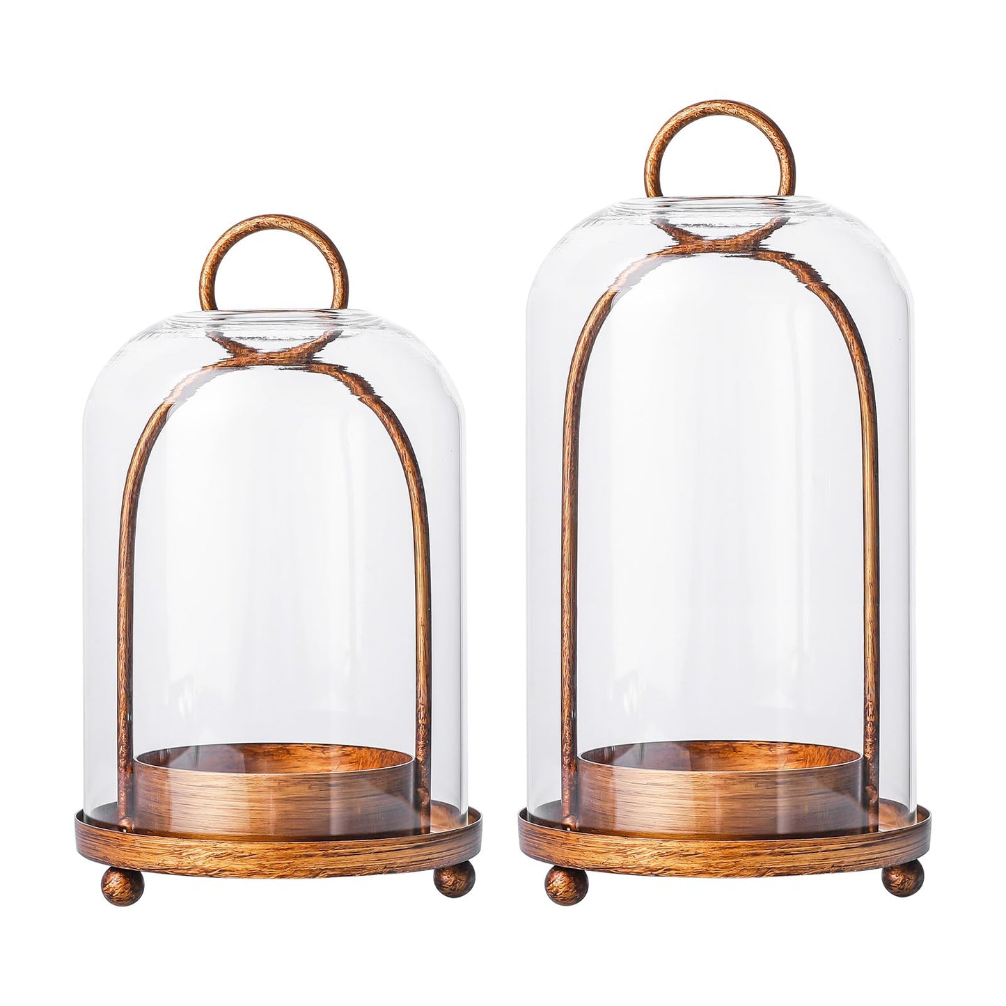 Glass Hurricane Candle Holder Decorative Gold Candle Lantern, Candlestick Holders, Hanging Metal Holder Modern Table Centerpieces (2, Brass, Large & Small)