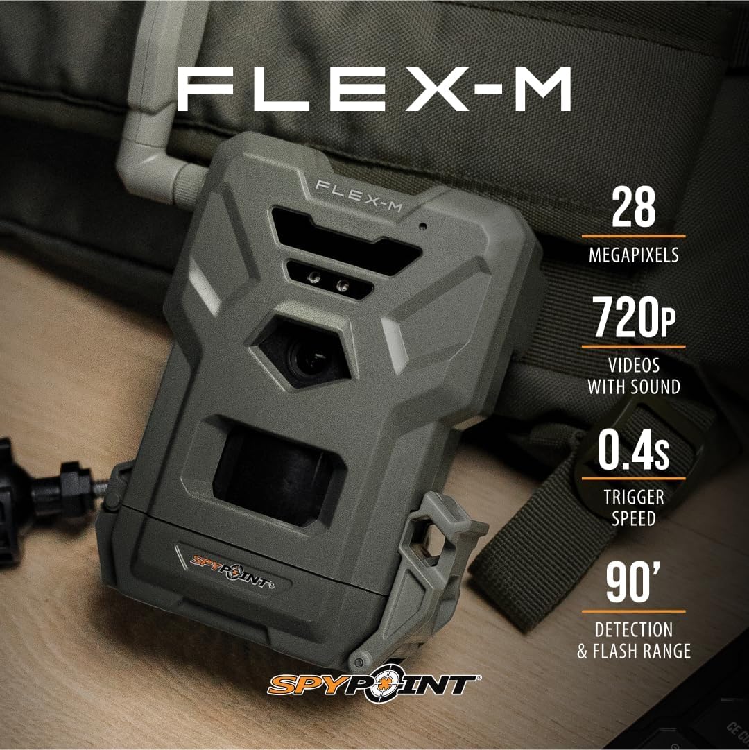 SPYPOINT Flex-M Twin Pack Cellular Trail Cameras - SD Card 2-Pack with LIT-22, Best Hunting Accessories, No WiFi Needed, GPS, Night Vision, IP65 Water-Resistant, 28MP Photos, & 720p Videos + Sound