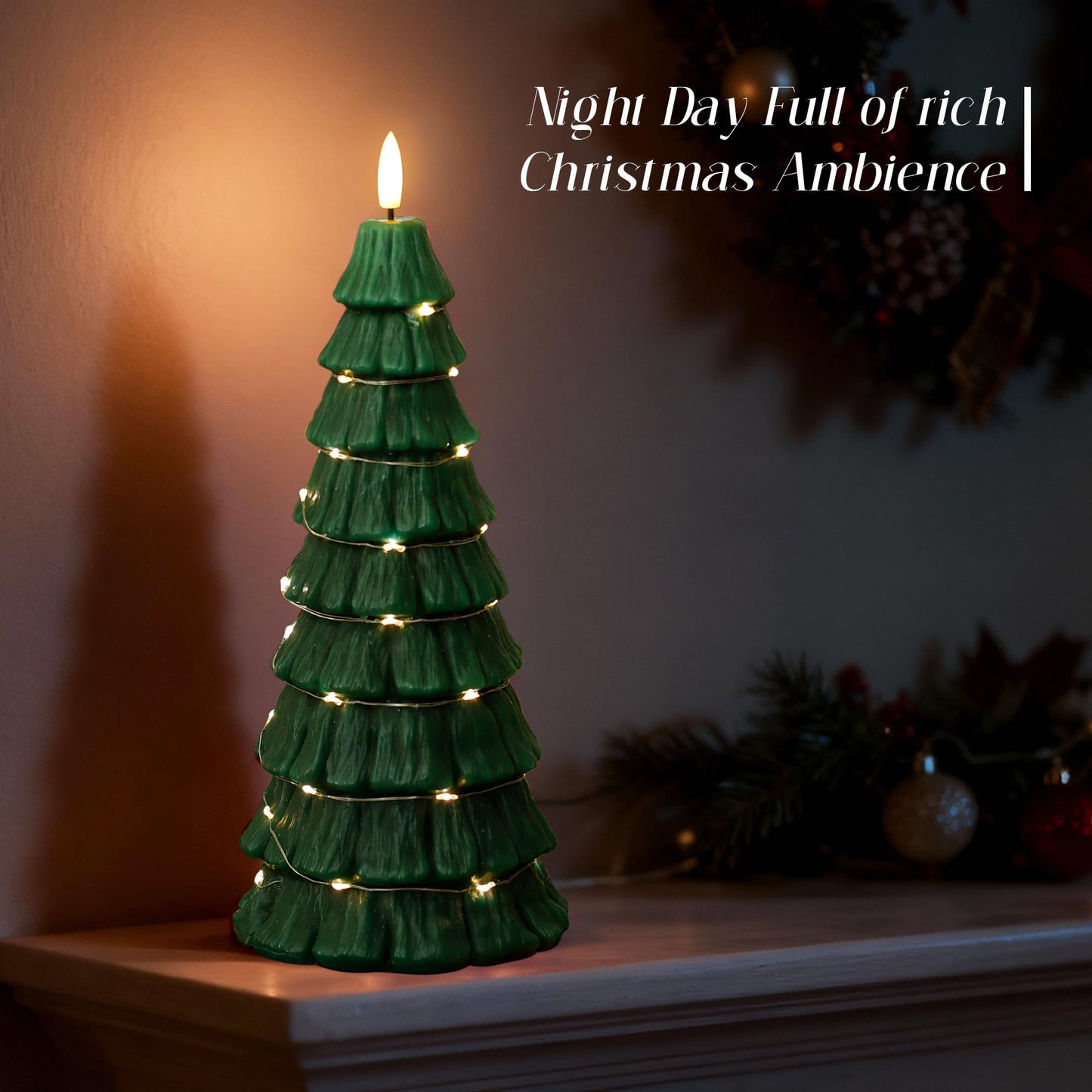 AFINETH Christmas Tree Candles with Remote, Christmas Flameless Candles with Embedded Star String Fairy Lights, Battery Operated Candles, Flickering Xmas Flameless Candles for Table Decor