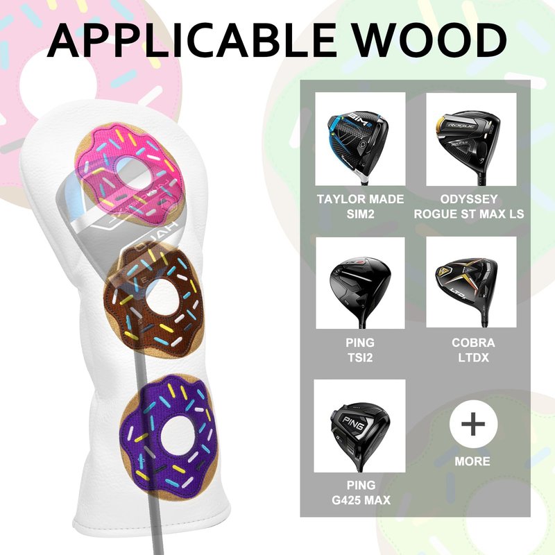 Golf Club Head Covers - Golf Driver Headcover/ 3 Wood Fairway Cover/Hybrid Headcover Head Covers - Donuts Style Premium Leather Driver Fairway Wood Rescue Head Covers Rotatable (for Fairway(1pc))