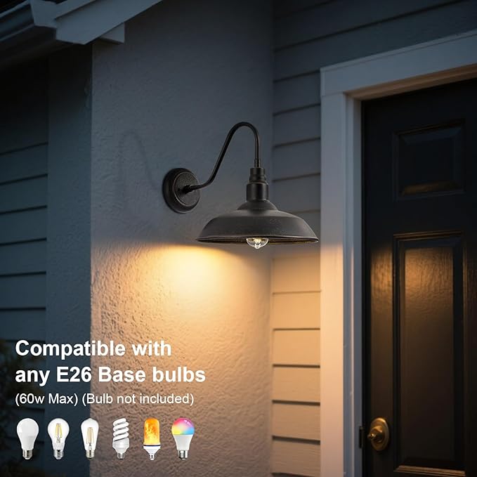 10in Dome Gooseneck Outdoor Light Fixture Bronze Exterior Barn Porch Door Light Fixture with Wall Mount 2 Pack Farmhouse Outside Garage Barn Wall Sconce Light for Balcony, House, Patio