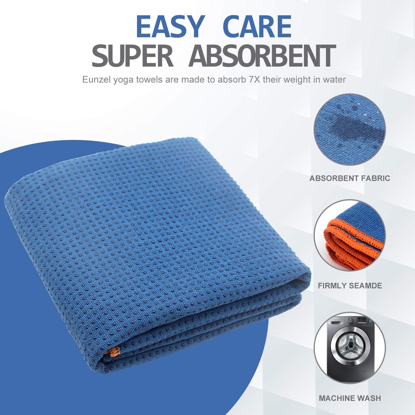 Eunzel Hot Yoga Towel - Microfiber Non Slip Yoga Mat Towel with Grip Dot Sweat Absorbent Towel for Hot Yoga, Pilates and Fitness 72" x 24", Dark Cyan/Orange