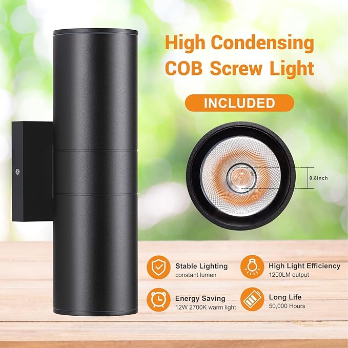 Outdoor Wall Lights 4Pack, Integrated LED Cylinder Up Down Lights, 12W 2700K Aluminum Exterior Wall Light, Outdoor Light Fixture for Porch Patio Door.(Matte Black)
