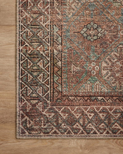 Loloi Amber Lewis Billie Collection, Aqua & Rust 2'-6" x 7'-6" Area Rug – Antique & Distressed Accent Rugs for Living Room, Bedroom, Entryway & Hallway, No Shed High Traffic Area Home Decor Rug