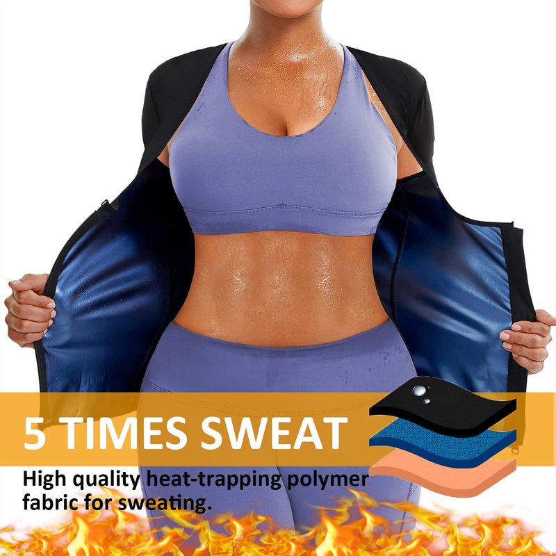 BXVX Sauna Suit Women Weight Loss Sauna Shirt for Women Sweat Suit Waist Trainer Vest Fitness Body Shaper Zipper L