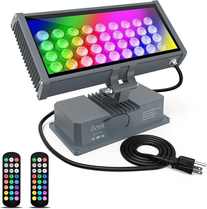 LED Wall Washer Flood Lights with RF Remote, 144W RGBW Color Changing Wash Lighting Waterproof Heavy-duty LED Wall Washing Light for Outdoor & Indoor Lighting Projects, Hotels, Church, Building, House