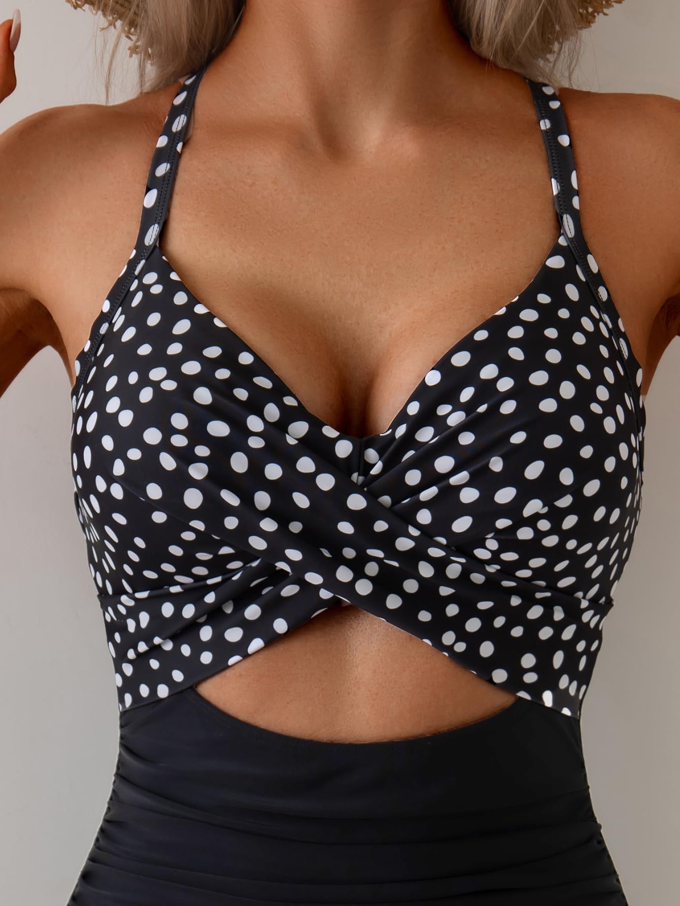 Eomenie Women's One Piece Swimsuits Tummy Control Cutout High Waisted Bathing Suit Wrap Tie Back 1 Piece Swimsuit Balck and White