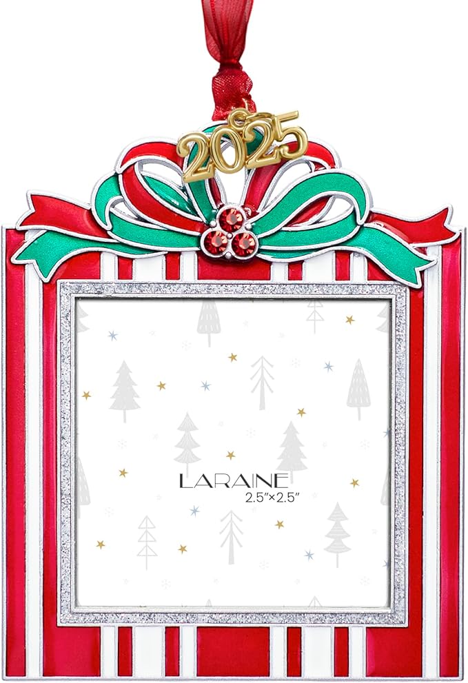 Laraine Christmas Tree Ornaments – Decorative Hanging 2025 Holiday Keepsake Gift Square Pendant with 2.5” Photo Frame Insert for Picture of Pet (Square Red (2025))