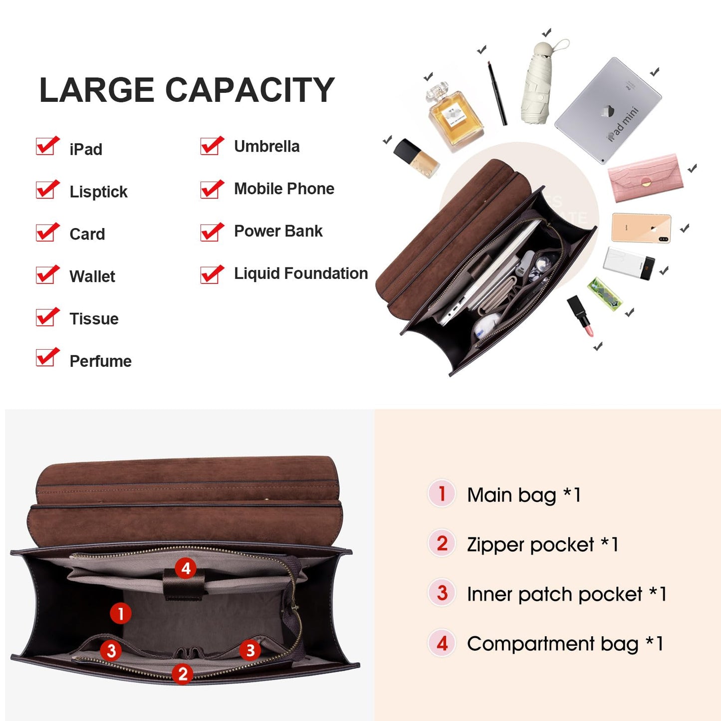 Cnoles Leather Backpack Purse For Women Fashion Ladies Vintage Bags Casual College Travel Backpacks Large bag Brown
