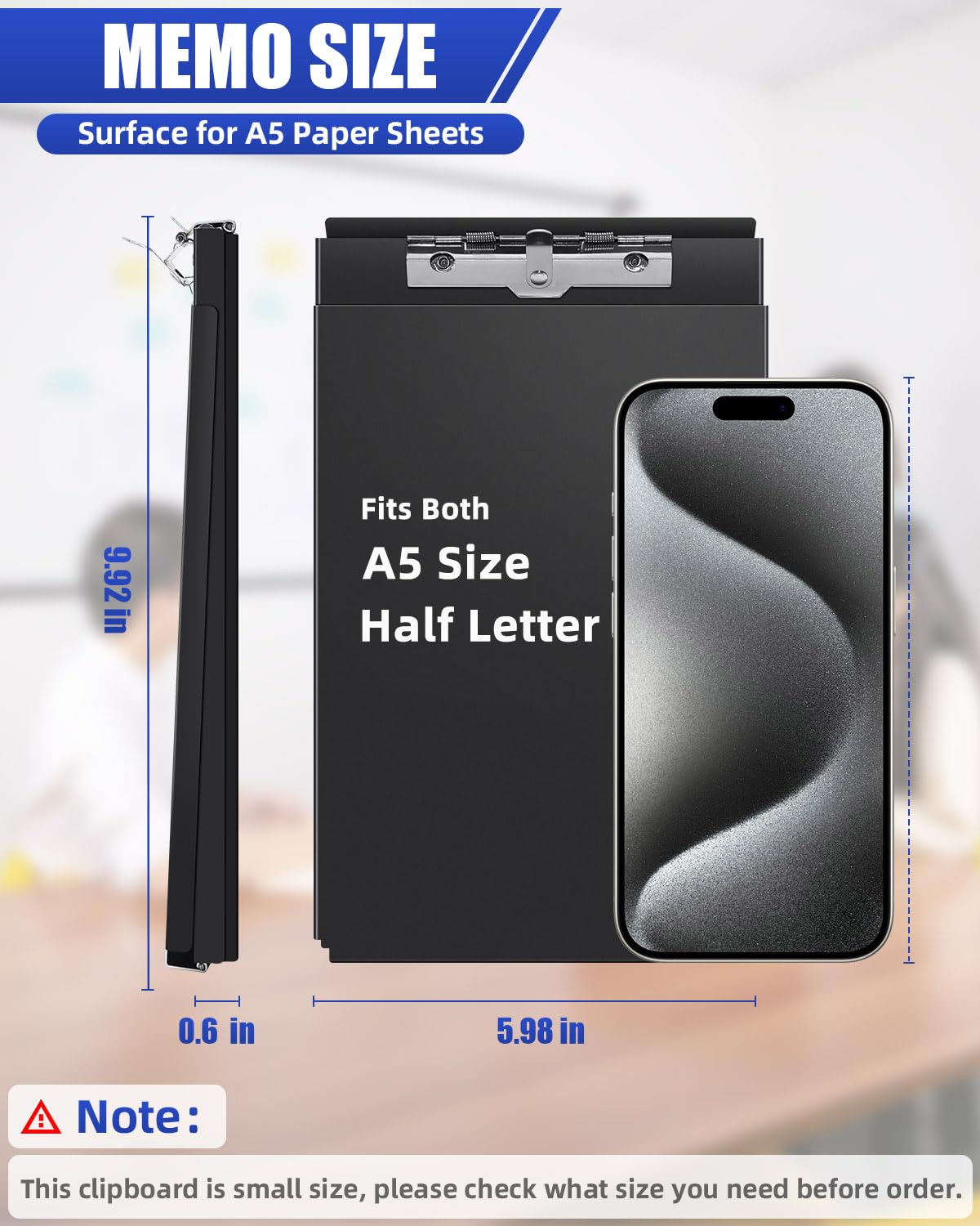 A5 Metal Clipboard with Storage - Memo Size Heavy Duty Recycled Aluminum Clipboard, Binder Form with Privacy Cover, 6x9 Inch Paper Holder for Police, Nurses, Students, and Office Use - Frosted Black