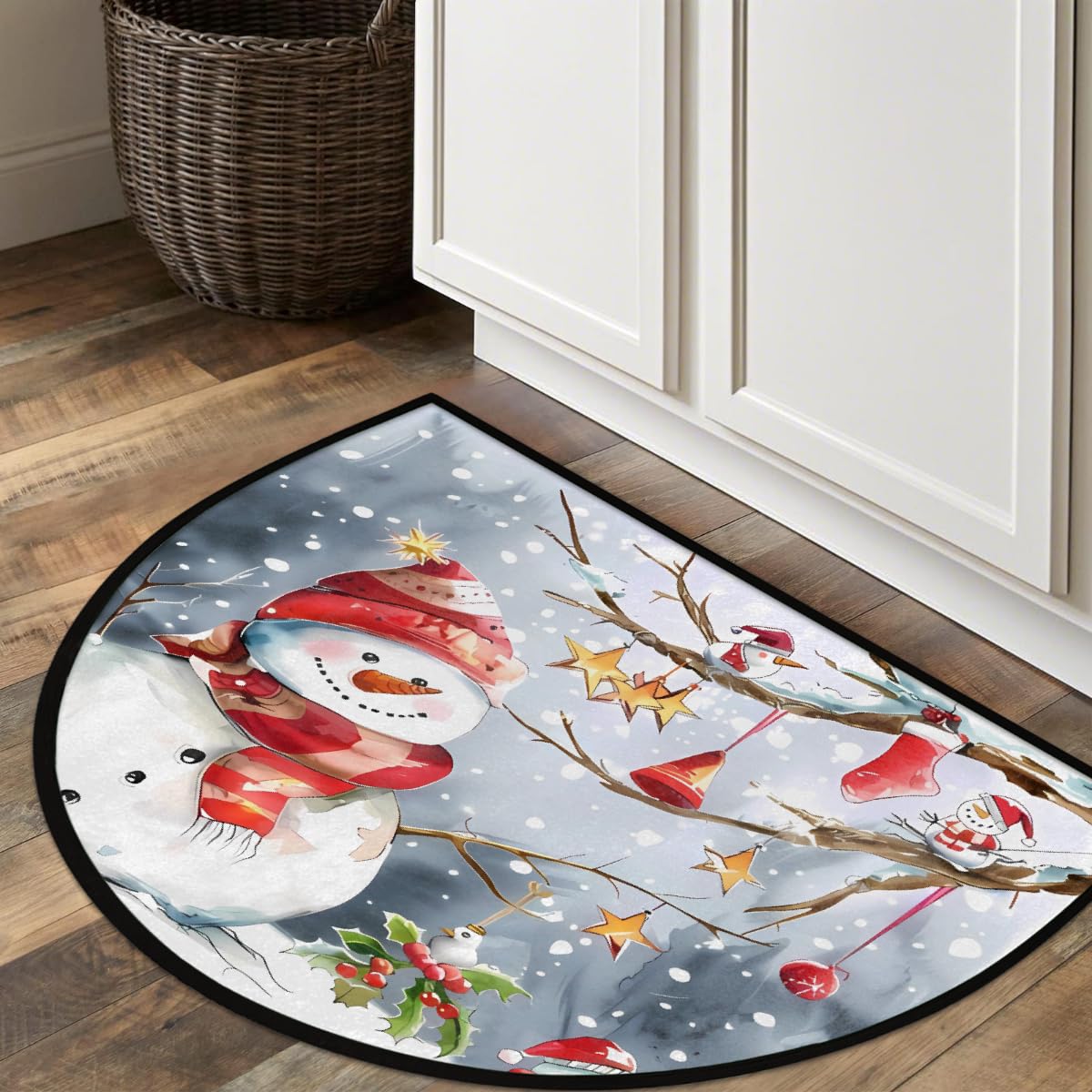 UOYO Snowman Half Round Door Mat Semi Circle Rug Half Moon Rug