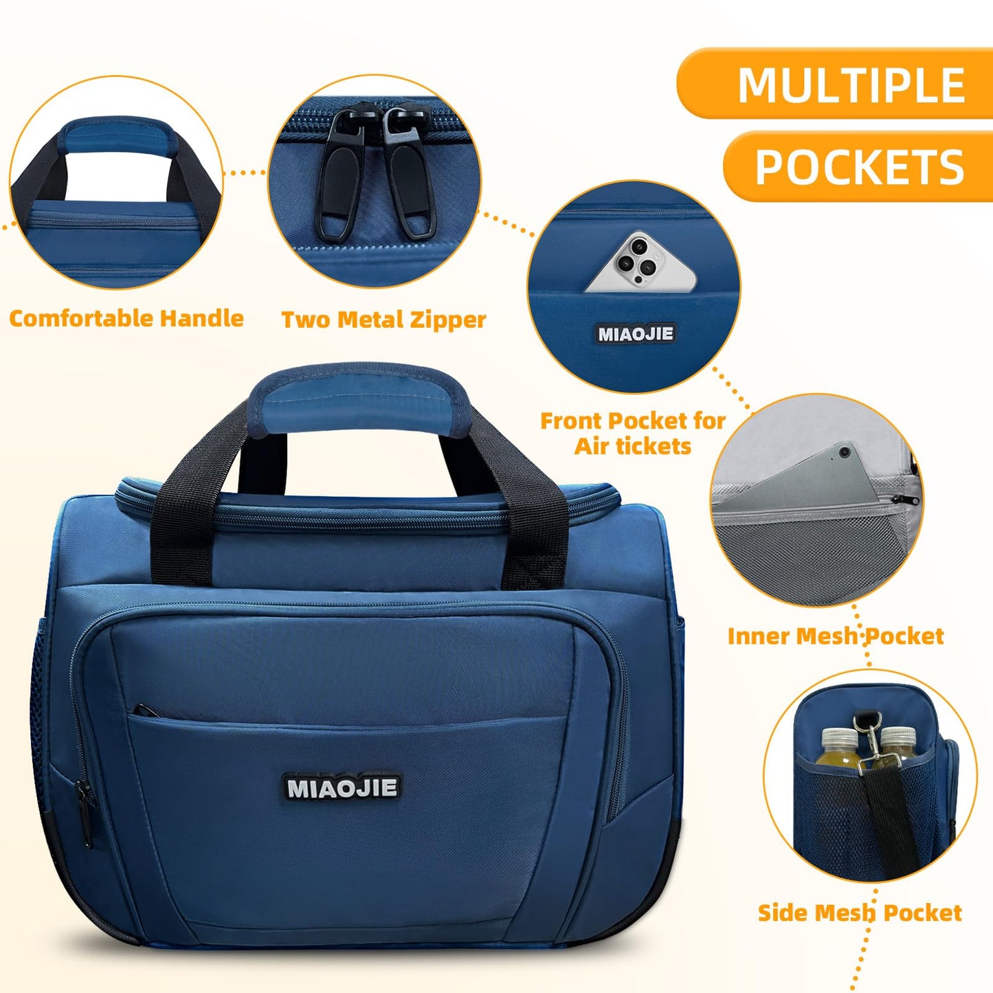 Underseat Carry On Luggage Lightweight Travel Tote Weekender Bag Overnight Duffle Bag for Travel, Travel Essentials Personal Item Travel Bag for Women and Men, Blue-16Inch