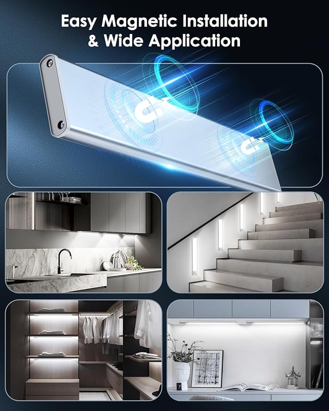 5-Pack 14“ Under Cabinet Lighting, Upgraded 3200mAh Rechargeable Under Cabinet Lights Wireless, LED Motion Sensor Light Indoor Closet Lights Under-Counter Light Fixtures for Kitchen, Hallway, Pantry