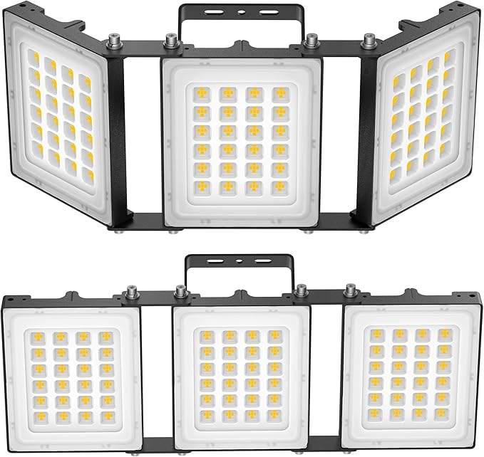 300W LED Outdoor Flood Light, 30000LM Super Bright Stadium Light, 6000K Daylight White, IP66 Waterproof 3 Heads Adjustable Outdoor Floodlights, Backyard, Court, Garden(2 Pack)