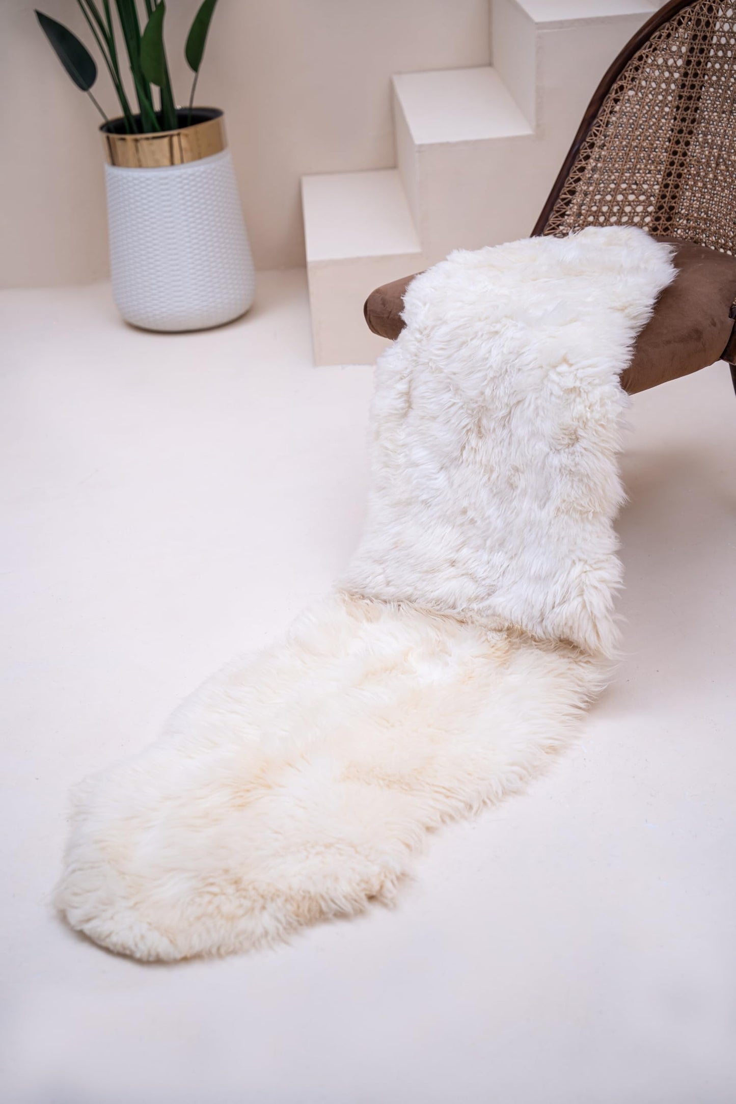 HOUME OAK Sheepskin Runner Rug Real Australian Lambskin Fluffy Ivory 2x6 ft