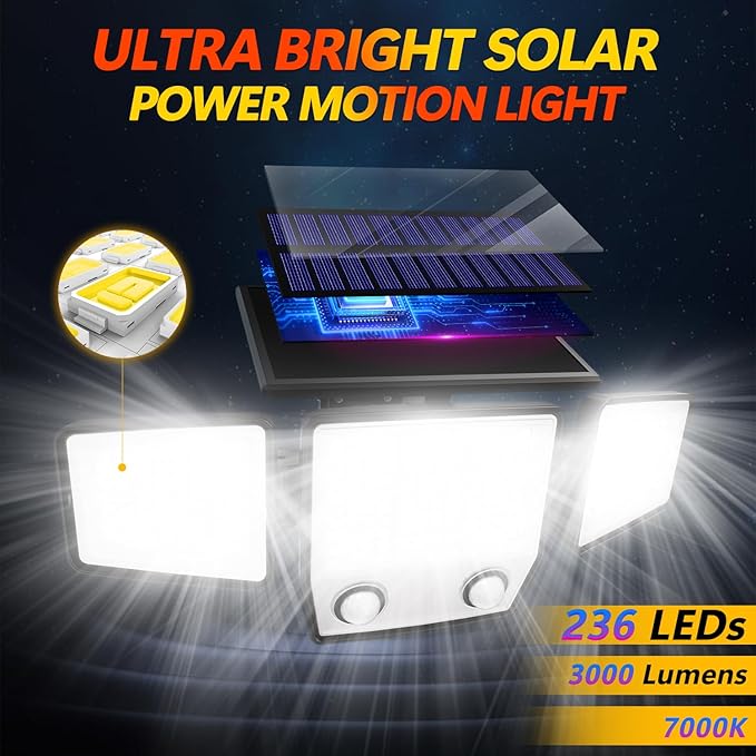 Solar Motion Sensor Outdoor Lights - 3000LM Dual PIR Motion Detector with Remote, 3 Lighting Modes, 270° Illumination, IP65 Waterproof Security Flood Lights for Yard, Garage, Patio(2 Packs Remote)