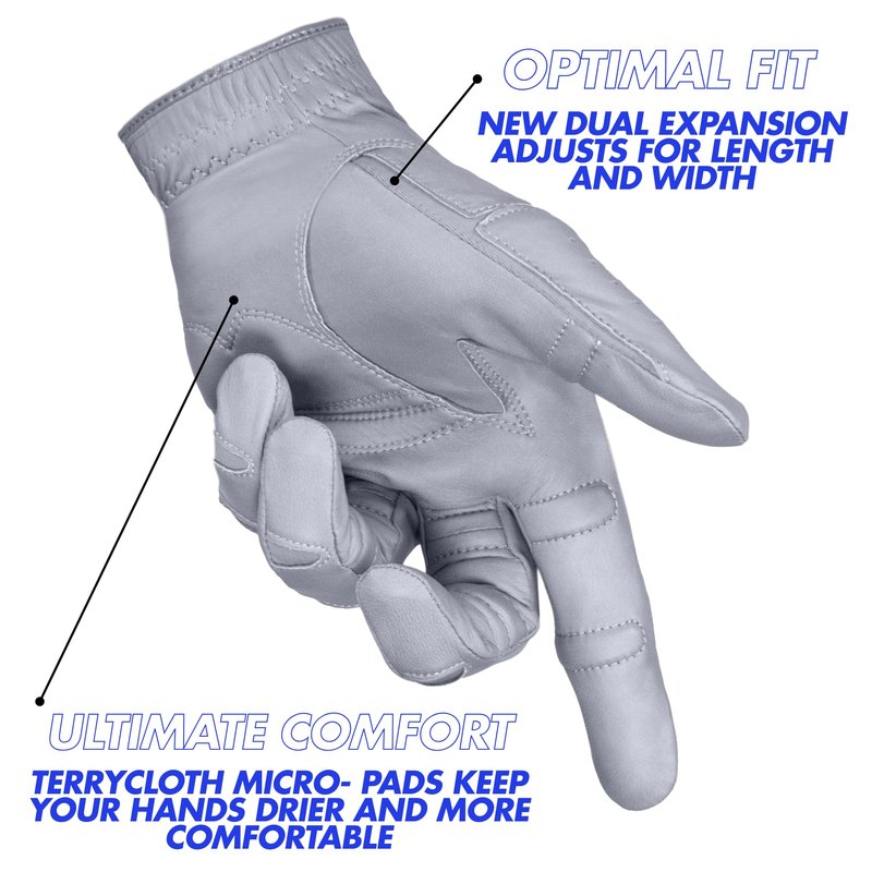 Bionic Men's StableGrip with NaturalFit 2.0 Golf Glove with Dual Expansion Thumb for Best Fit - Premium Cabretta Leather… (Gray, Medium/Large, Left)
